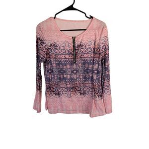 Women’s Pink & Blue Front Quarter Zip Long sleeve Top size Medium